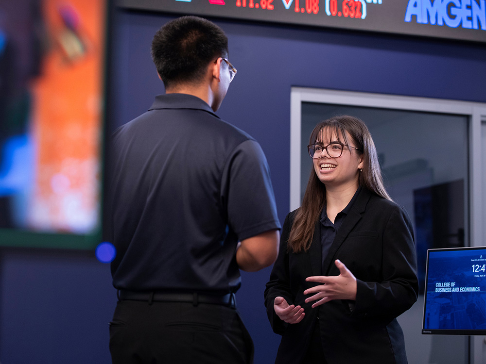 Students talking at event
